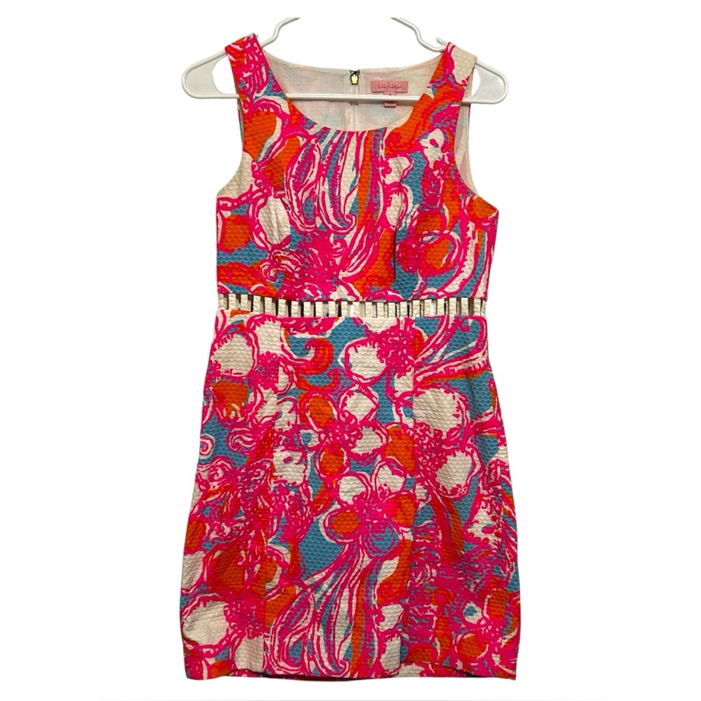 Lilly Pulitzer Iggy Shorely Blue Feeling Dress Size 4 Colorful Sleeveless Cotton